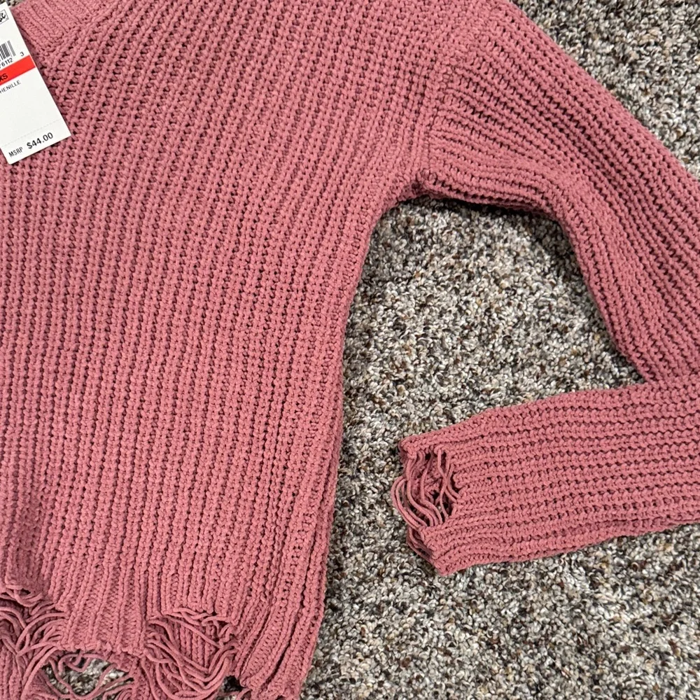 Planet Gold Pink Sweater with Distressed Hem - Picture 3 of 5
